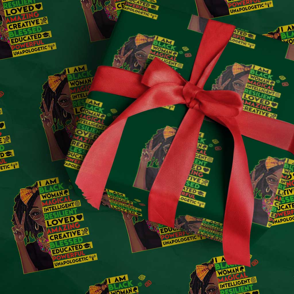 I Am Black Woman Wrapping Paper Roll Locd African American Pride Black History Month TS02 Green Print Your Wear