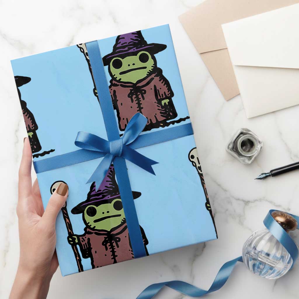 I Am Burnt Out M'lord Wrapping Paper Roll Funny Wizard Frog Meme TS14 Light Blue Print Your Wear