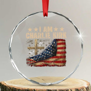 I Am Charlie Kirk Crystal Glass Ornament Freedom Vintage American Flag TS11 Transparent Glass 3'' Circle Print Your Wear