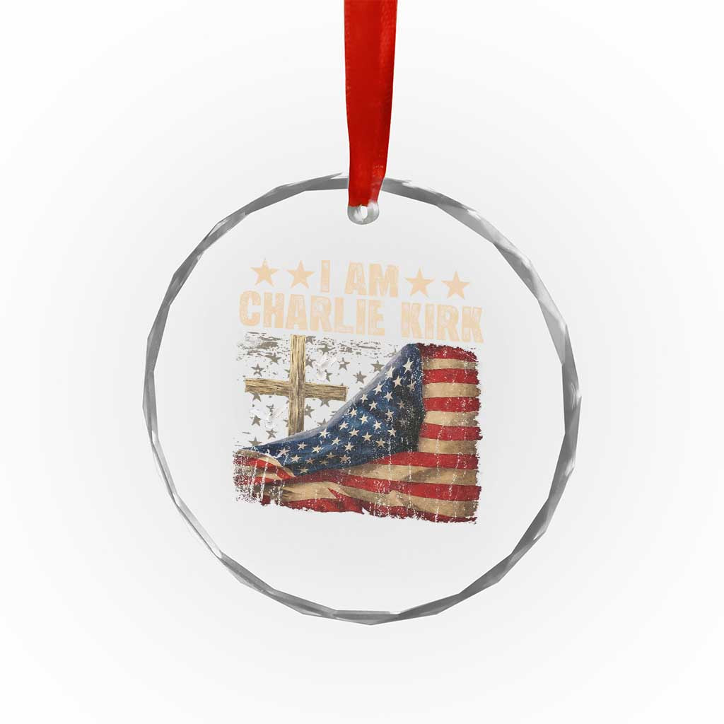 I Am Charlie Kirk Crystal Glass Ornament Freedom Vintage American Flag TS11 Transparent Glass 3'' Circle Print Your Wear