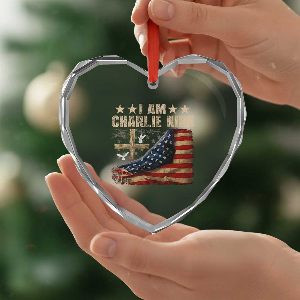 I Am Charlie Kirk Heart Crystal Glass Ornament Freedom Vintage American Flag TS11 Print Your Wear