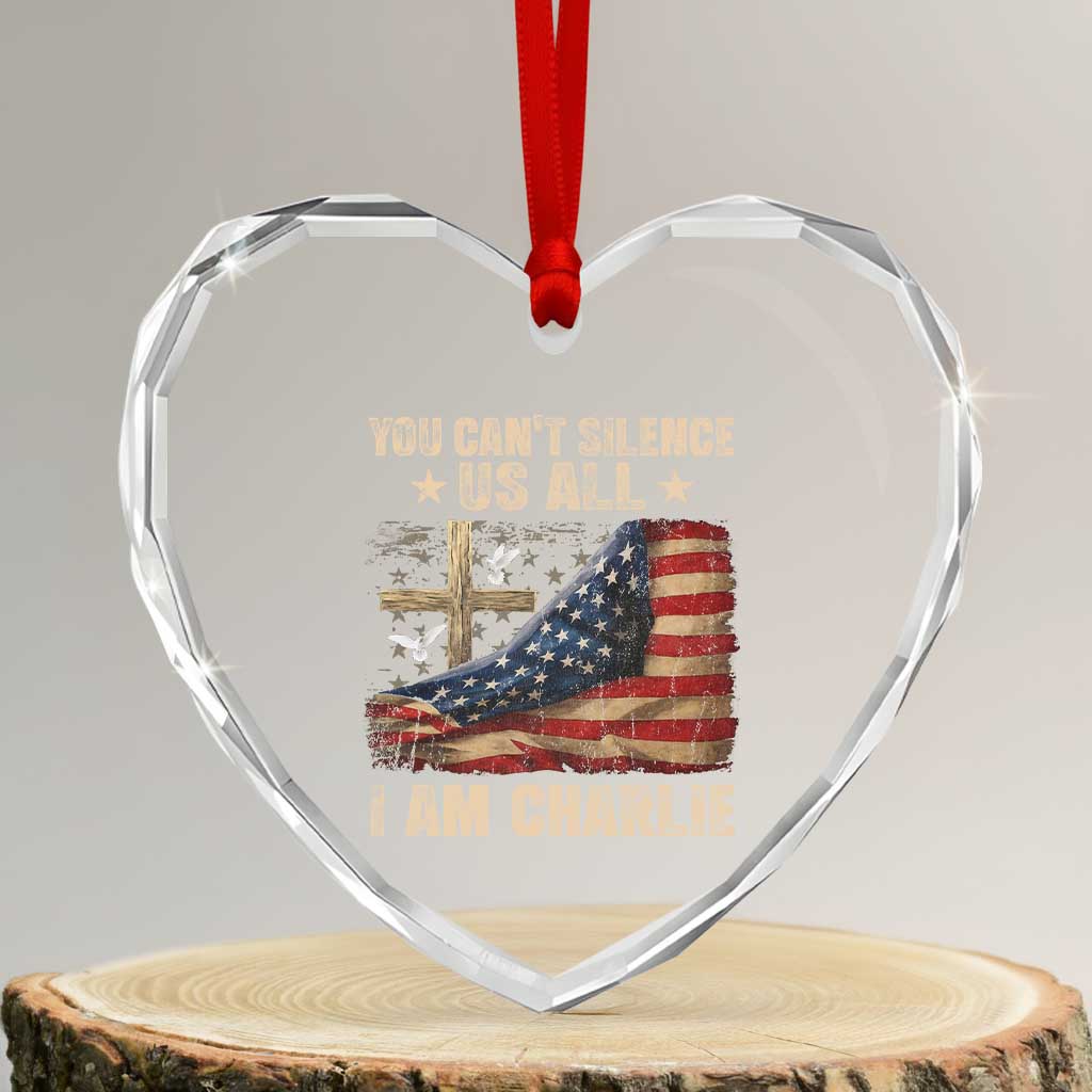 I Am Charlie Kirk Heart Crystal Glass Ornament You Cant Silence Us All Vintage American Flag TS11 Transparent Glass 3'' Heart Print Your Wear