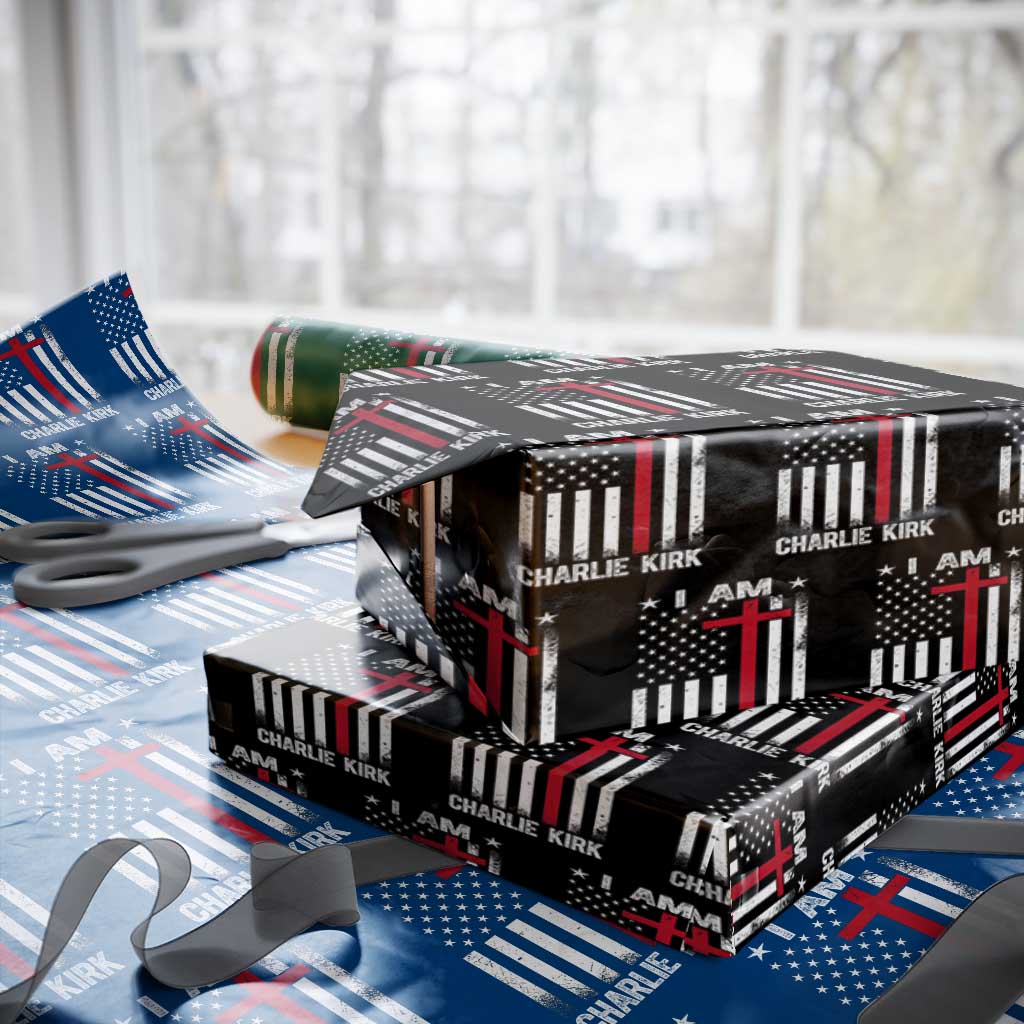 I Am Charlie Kirk Wrapping Paper Roll Christian Cross Faith American Flag TS02 Black Print Your Wear