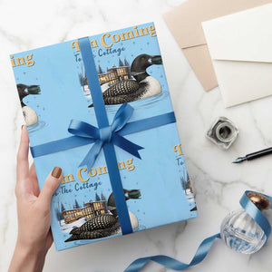 I Am Coming To The Cottage Wrapping Paper Roll Stupid Canadian Wolf Bird TS14 Light Blue Print Your Wear