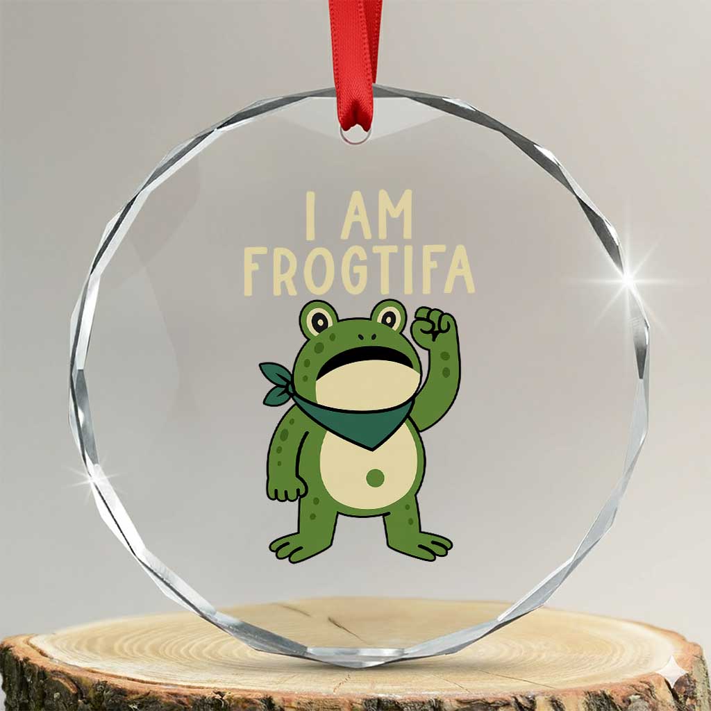 I Am Frogtifa Crystal Glass Ornament Frog Resist Antifascist with Raised Fist Bandana TS02 Transparent Glass 3'' Circle Print Your Wear