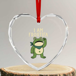 I Am Frogtifa Heart Crystal Glass Ornament Frog Resist Antifascist with Raised Fist Bandana TS02 Transparent Glass 3'' Heart Print Your Wear