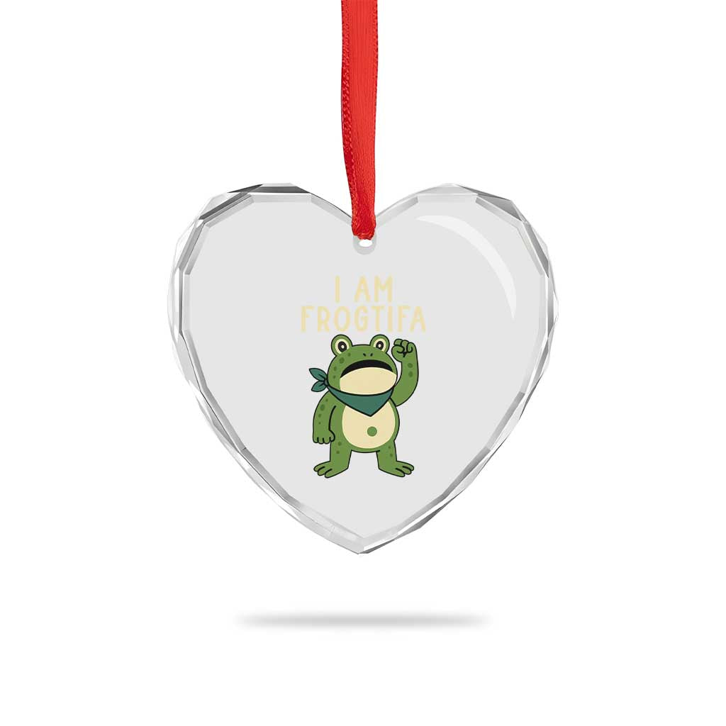 I Am Frogtifa Heart Crystal Glass Ornament Frog Resist Antifascist with Raised Fist Bandana TS02 Print Your Wear