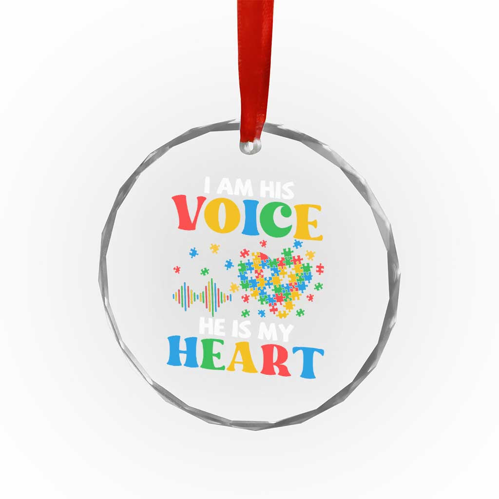 I Am His Voice He Is My Heart Crystal Glass Ornament Autism Awareness Puzzle Piece TS11 Print Your Wear