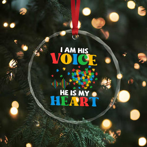 I Am His Voice He Is My Heart Crystal Glass Ornament Autism Awareness Puzzle Piece TS11 Print Your Wear