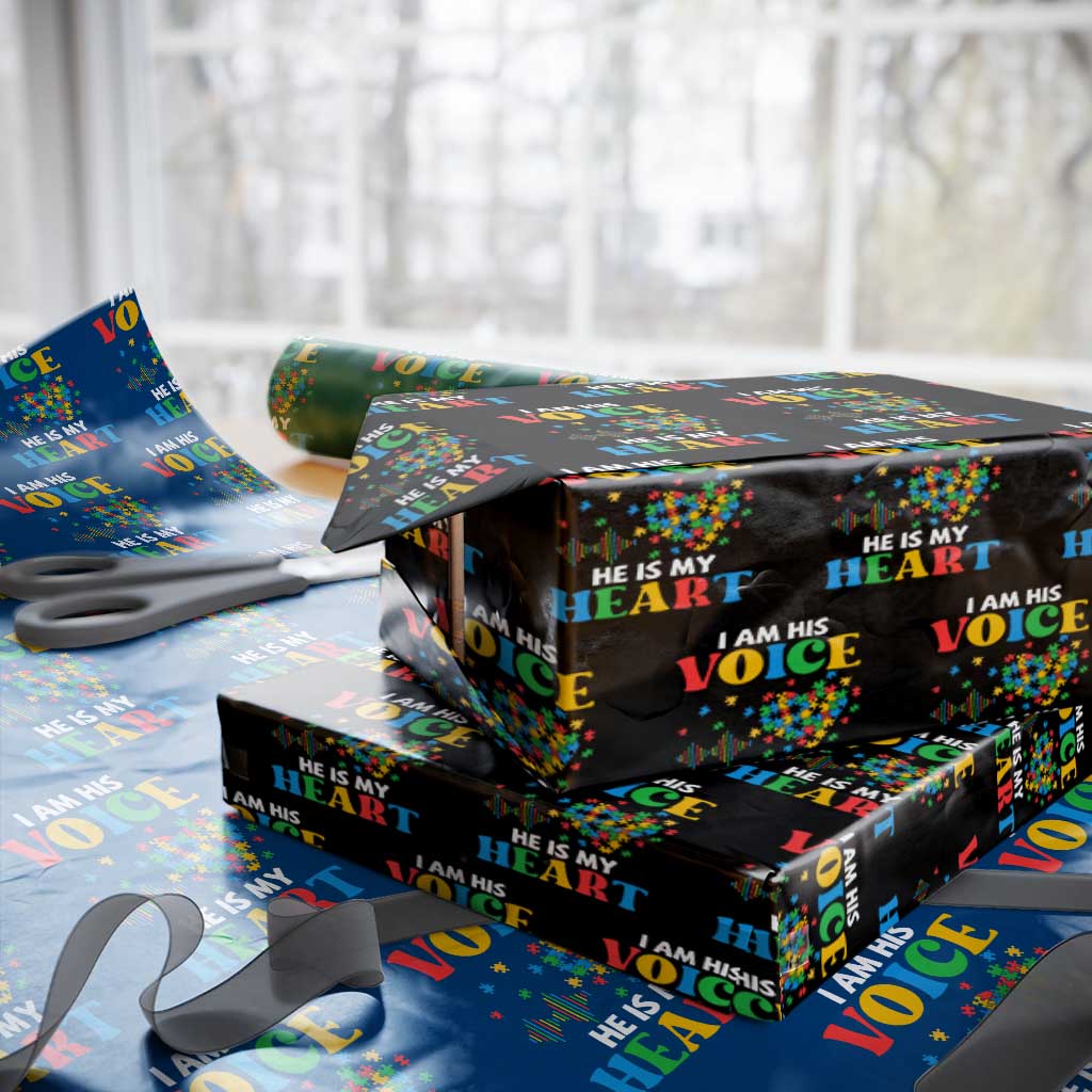 I Am His Voice He Is My Heart Wrapping Paper Roll Autism Awareness Puzzle Piece TS11 Black Print Your Wear
