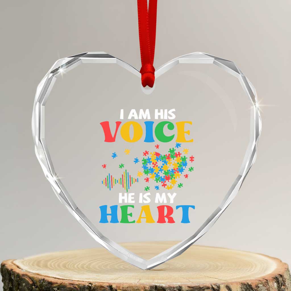 I Am His Voice He Is My Heart Heart Crystal Glass Ornament Autism Awareness Puzzle Piece TS11 Transparent Glass 3'' Heart Print Your Wear