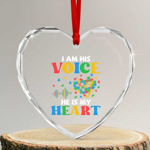I Am His Voice He Is My Heart Heart Crystal Glass Ornament Autism Awareness Puzzle Piece TS11 Transparent Glass 3'' Heart Print Your Wear
