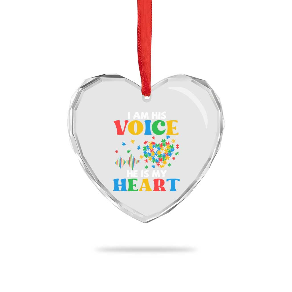 I Am His Voice He Is My Heart Heart Crystal Glass Ornament Autism Awareness Puzzle Piece TS11 Print Your Wear