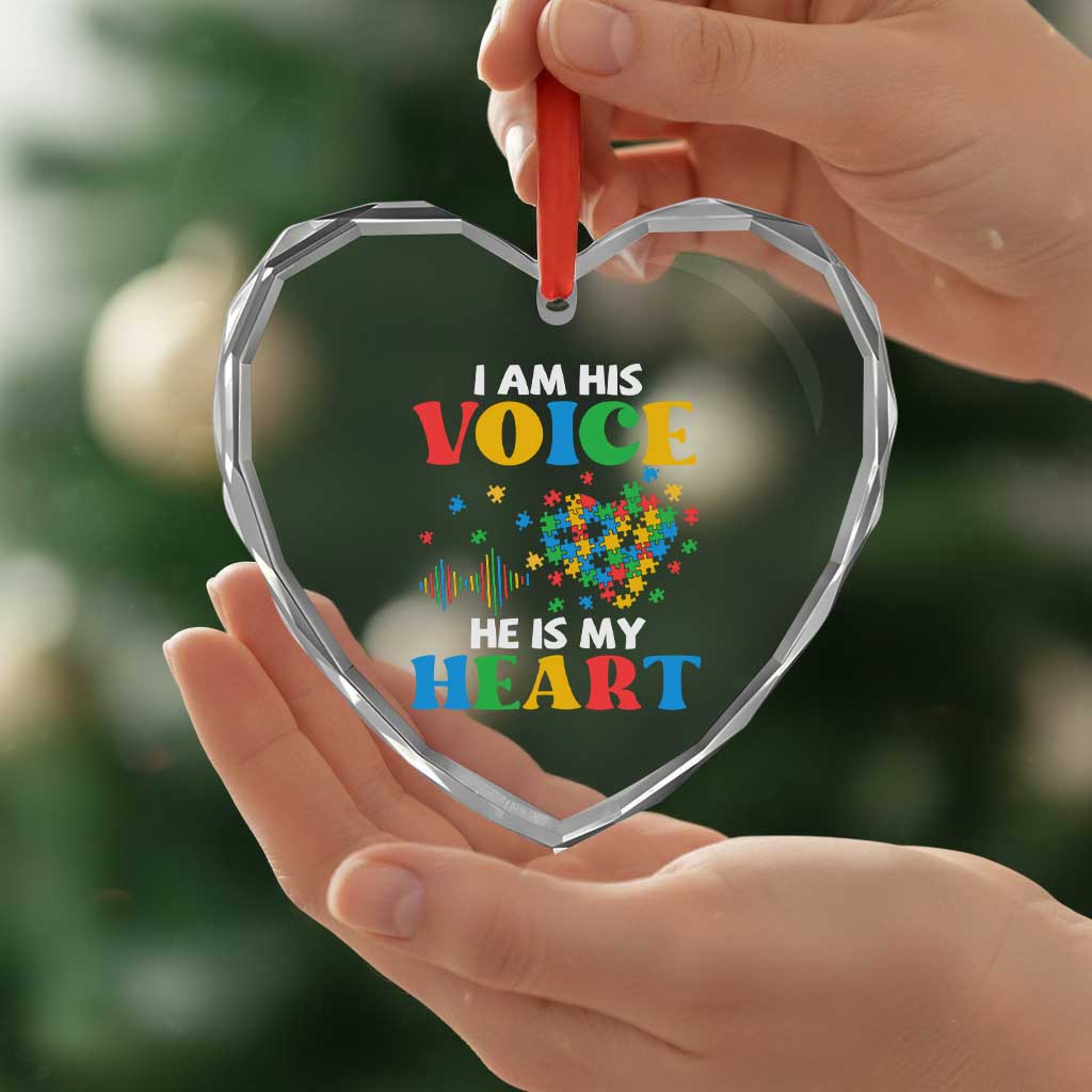 I Am His Voice He Is My Heart Heart Crystal Glass Ornament Autism Awareness Puzzle Piece TS11 Print Your Wear