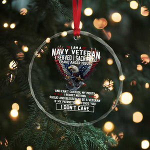 I Am Navy Veteran Crystal Glass Ornament I Served I Sacrificed I have Anger Issues Bald Eagle USA Flag TS11 Print Your Wear