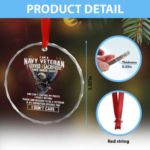 I Am Navy Veteran Crystal Glass Ornament I Served I Sacrificed I have Anger Issues Bald Eagle USA Flag TS11 Print Your Wear