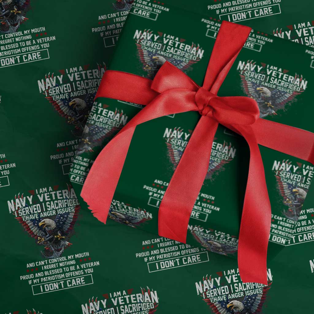 I Am Navy Veteran Wrapping Paper Roll I Served I Sacrificed I have Anger Issues Bald Eagle USA Flag TS11 Green Print Your Wear