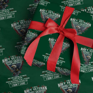 I Am Navy Veteran Wrapping Paper Roll I Served I Sacrificed I have Anger Issues Bald Eagle USA Flag TS11 Green Print Your Wear
