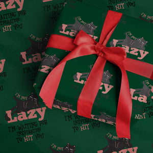 I Am Not Lazy I Am Waiting For Inspiration To Hit You Wrapping Paper Roll Black Lazy Cat TS12 Green Print Your Wear
