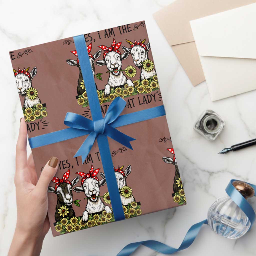 I Am The Crazy Goat Lady Wrapping Paper Roll Goat Lady Gift TS12 Mocha Print Your Wear