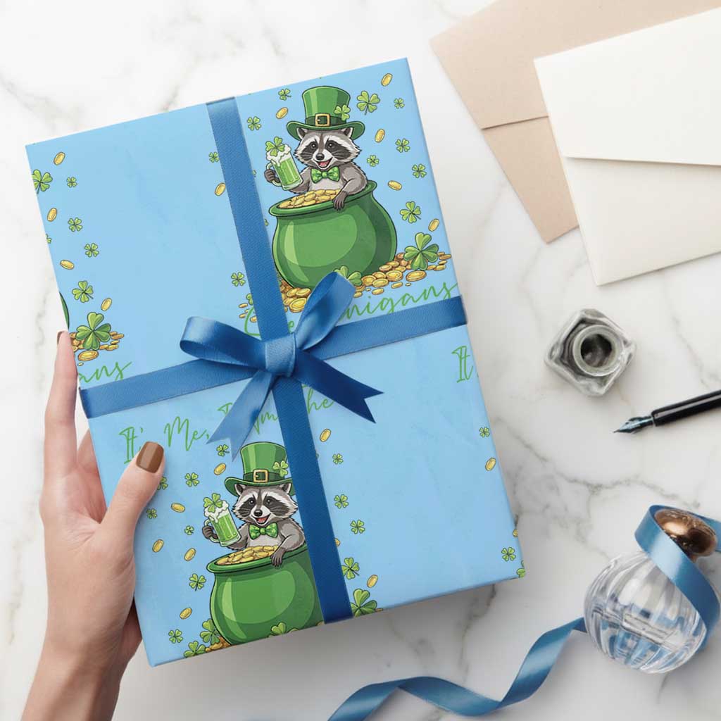 I Am The Shenanigans Wrapping Paper Roll Funny Irish Raccoon TS12 Light Blue Print Your Wear