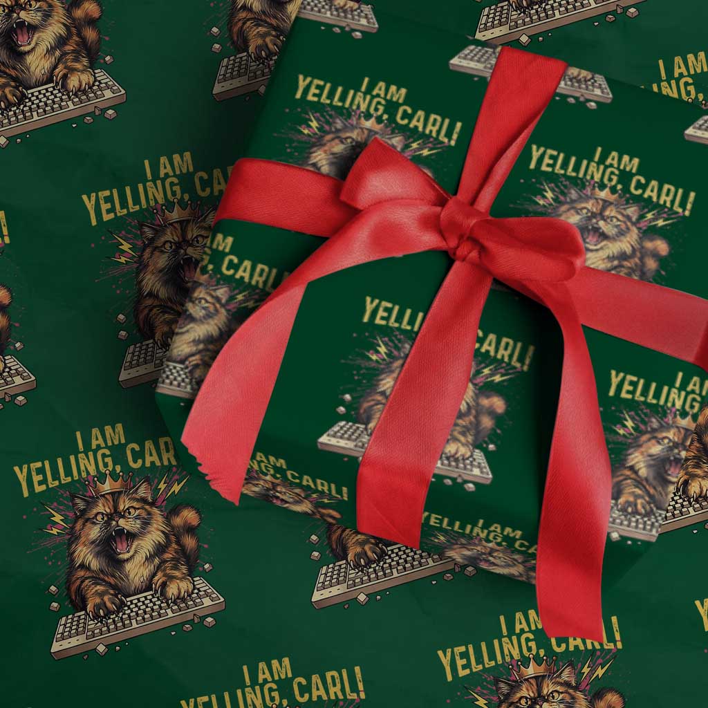 I Am Yelling Carl Graphic Wrapping Paper Roll Funny Angry Cat Typing Keyboard Comic Retro TS02 Green Print Your Wear