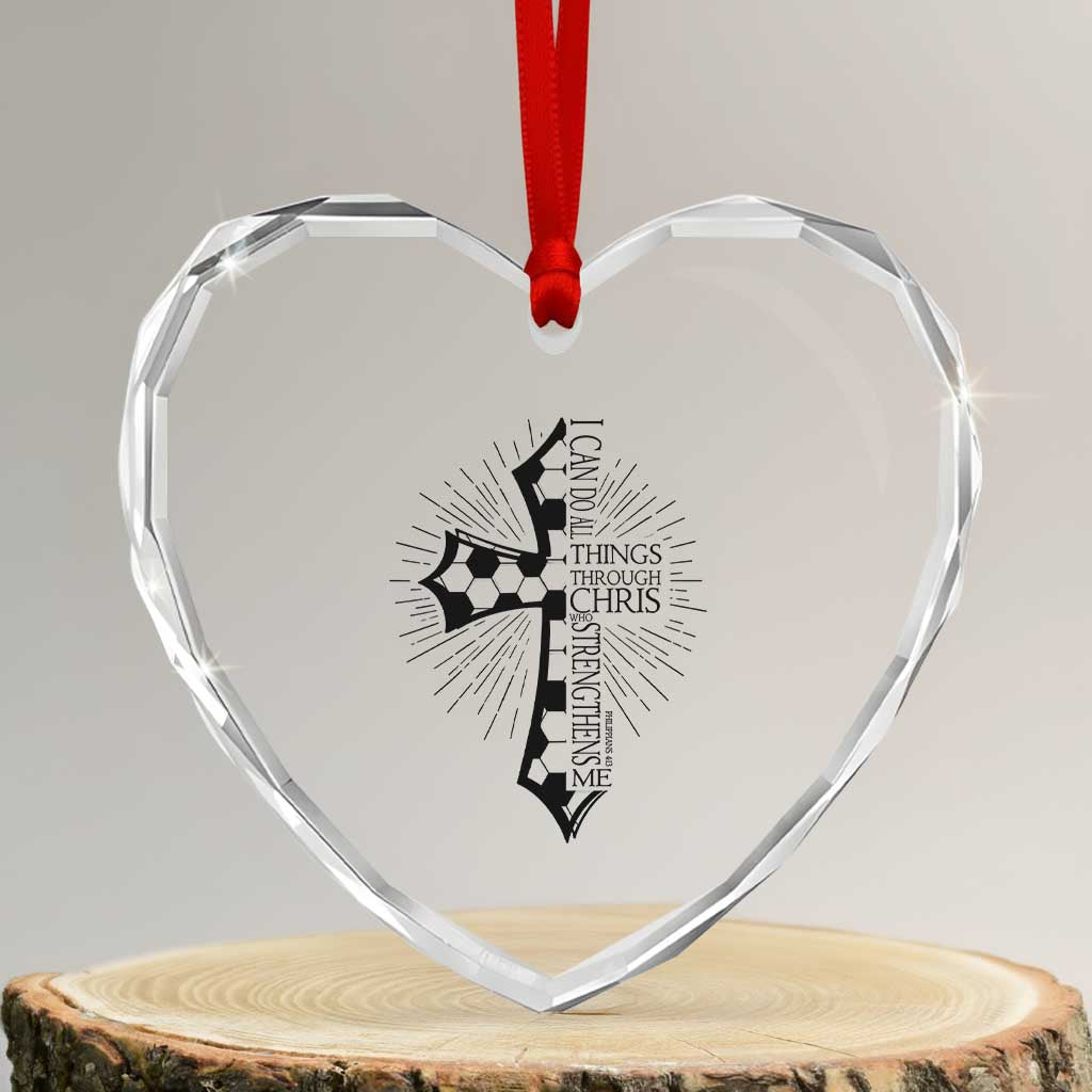 I Can Do All Things Through Christ Heart Crystal Glass Ornament Christian Soccer Cross Gift TS12 Transparent Glass 3'' Heart Print Your Wear