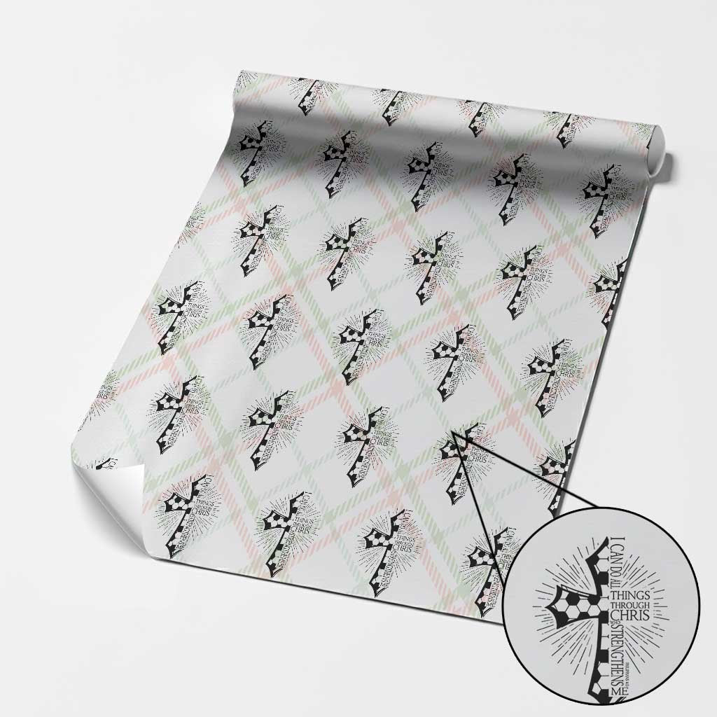 I Can Do All Things Through Christ Wrapping Paper Roll Christian Soccer Cross Gift TS12 Christmas Plaid Print Your Wear