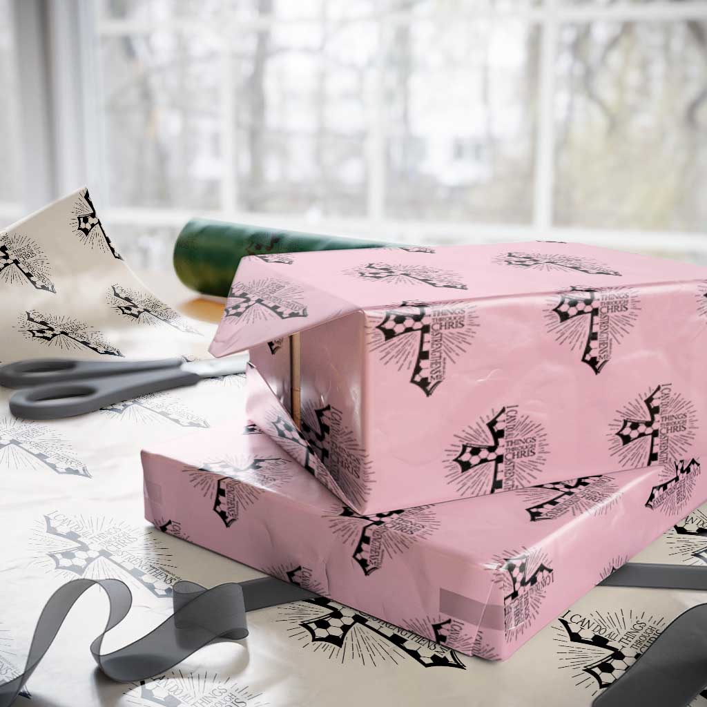 I Can Do All Things Through Christ Wrapping Paper Roll Christian Soccer Cross Gift TS12 Light Pink Print Your Wear