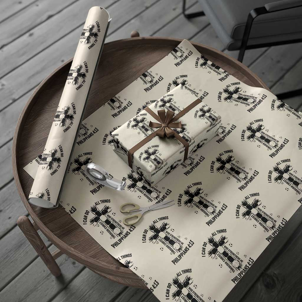 I Can Do All Things Through Christ Wrapping Paper Roll Christian Soccer Faith TS12 Beige Print Your Wear