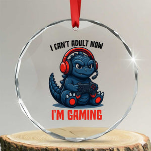 I Cant Adult Now Im Gaming Crystal Glass Ornament Funny Monster Playing Video Game TS12 Transparent Glass 3'' Circle Print Your Wear
