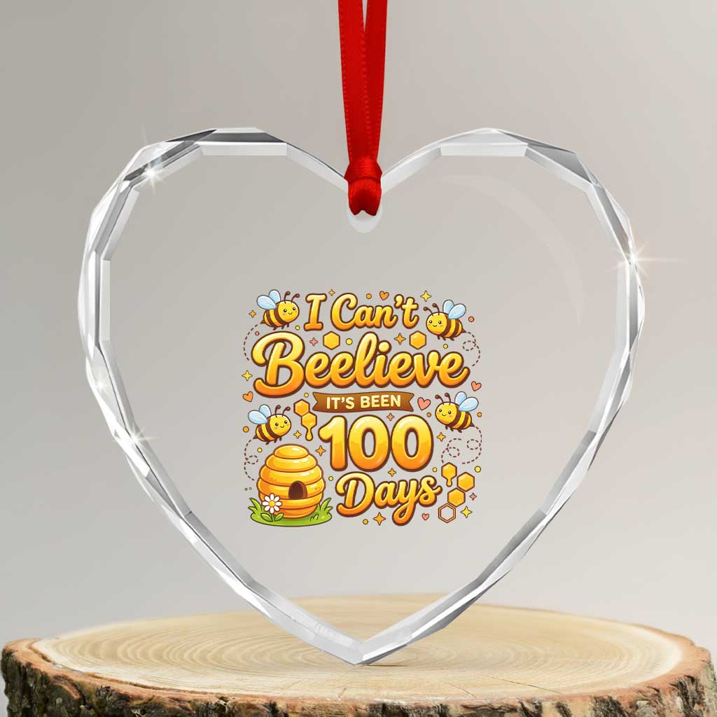 I Can't Believe It's Been 100 Days of School Cute Bee Heart Crystal Glass Ornament TS02 Transparent Glass 3'' Heart Print Your Wear