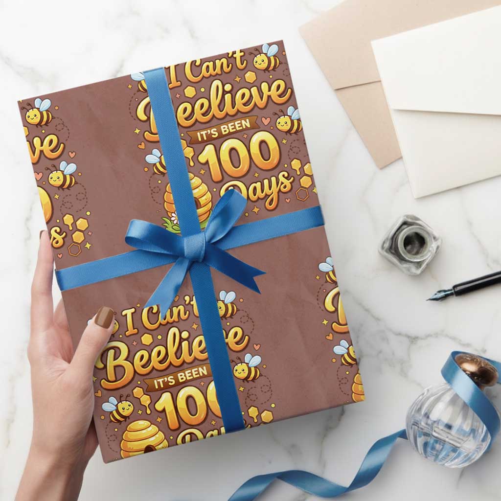I Can't Believe It's Been 100 Days of School Cute Bee Wrapping Paper Roll TS02 Mocha Print Your Wear