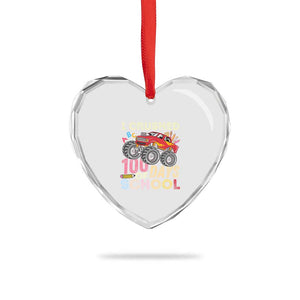 I Crushed 100 Days of School Monster Truck Heart Crystal Glass Ornament Cool Back to School Boys Gift