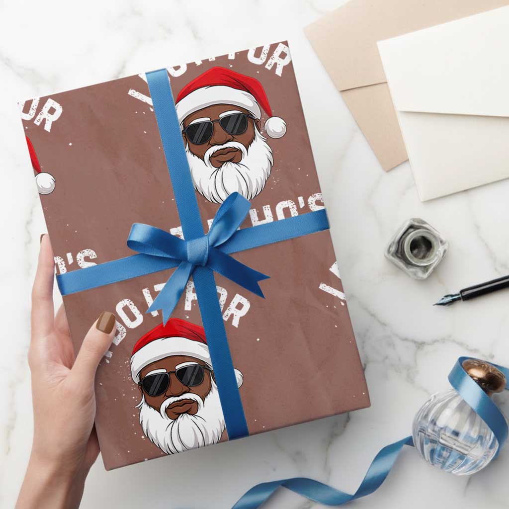 I Do It For The Hos Black Santa Christmas Wrapping Paper Roll Funny Inappropriate Rude Santa TS10 Mocha Print Your Wear