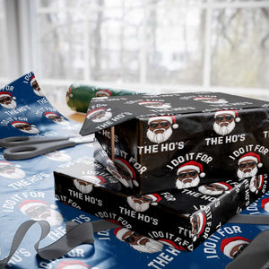I Do It For The Hos Black Santa Christmas Wrapping Paper Roll Funny Inappropriate Rude Santa TS10 Black Print Your Wear