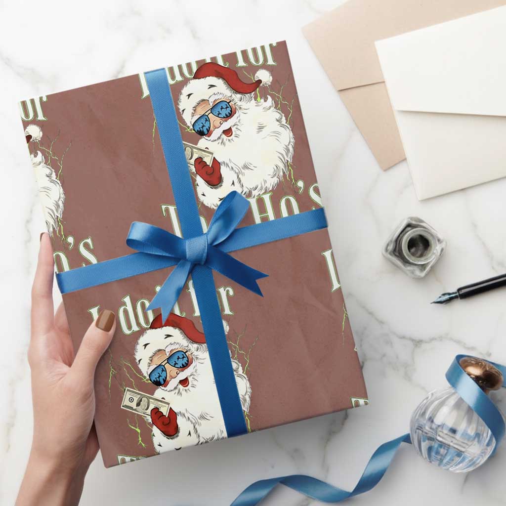I Do It For The Hos Wrapping Paper Roll Rude Offensive Christmas Santa Face Retro Bootleg TS10 Mocha Print Your Wear