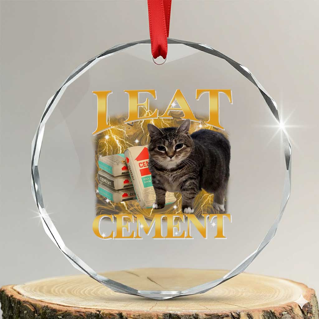 I Eat Cement Cat Meme Crystal Glass Ornament Funny Internet Memes Bootleg Cursed Cat Lovers TS10 Transparent Glass 3'' Circle Print Your Wear