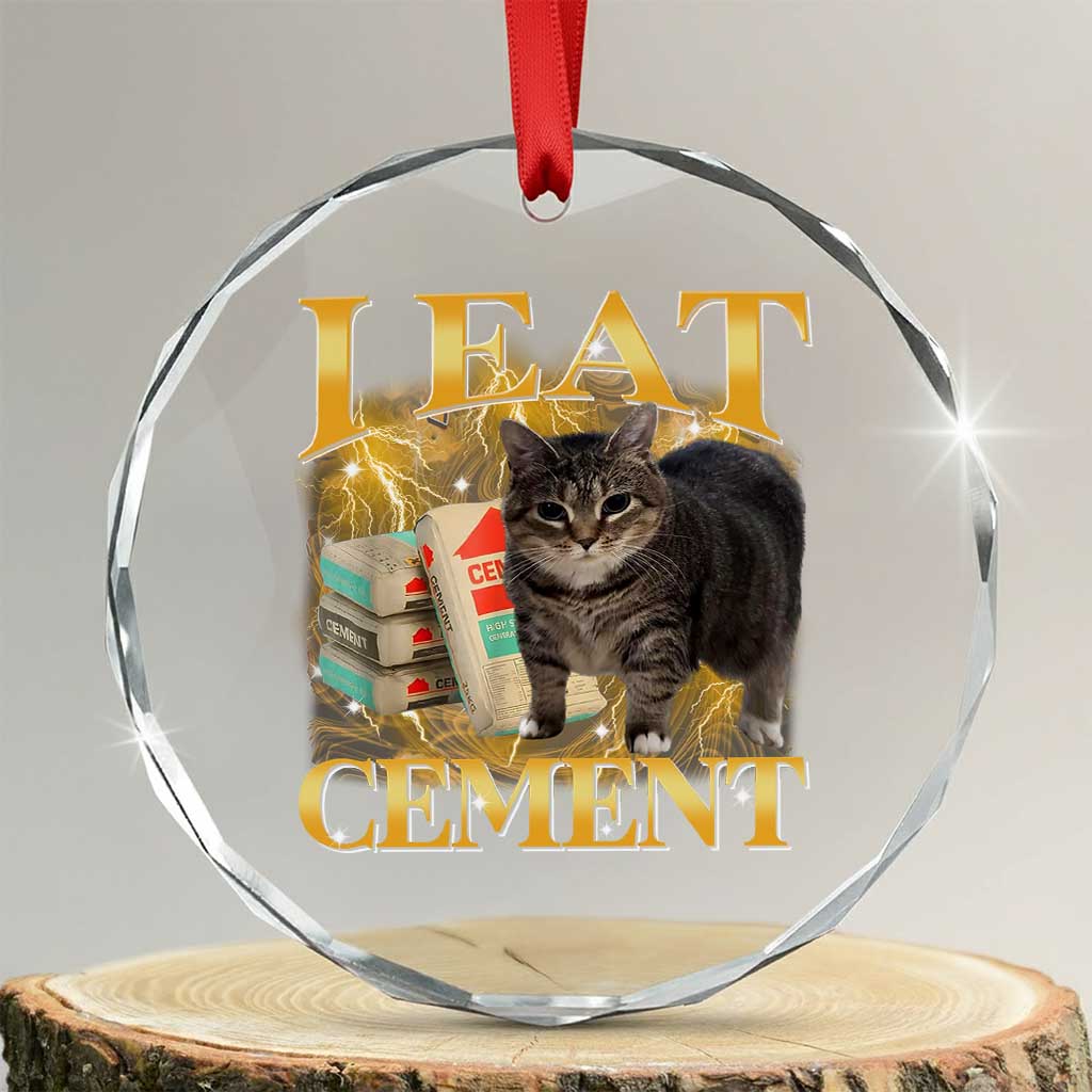 I Eat Cement Cat Meme Crystal Glass Ornament Funny Internet Memes Bootleg Cursed Cat Lovers TS10 Transparent Glass 3'' Circle Print Your Wear