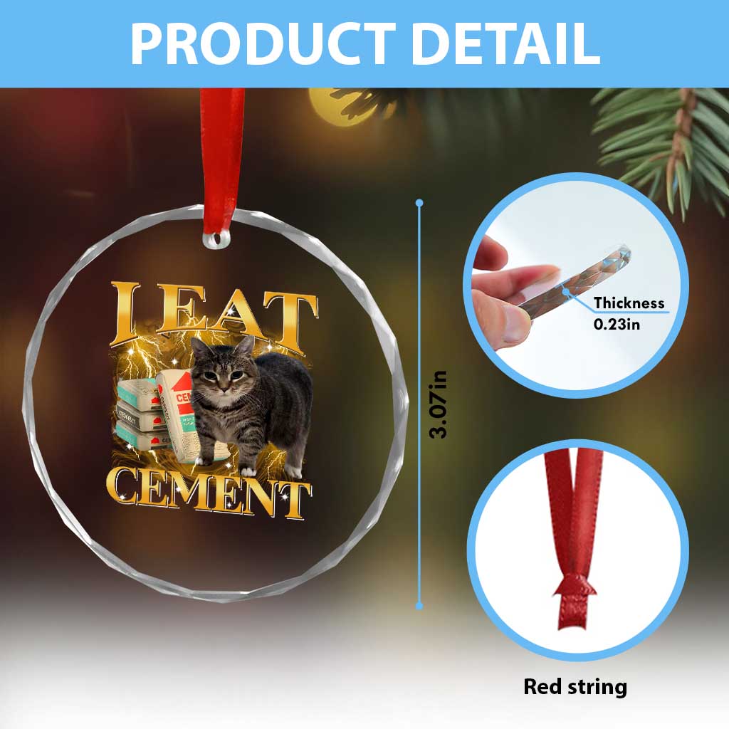 I Eat Cement Cat Meme Crystal Glass Ornament Funny Internet Memes Bootleg Cursed Cat Lovers TS10 Print Your Wear