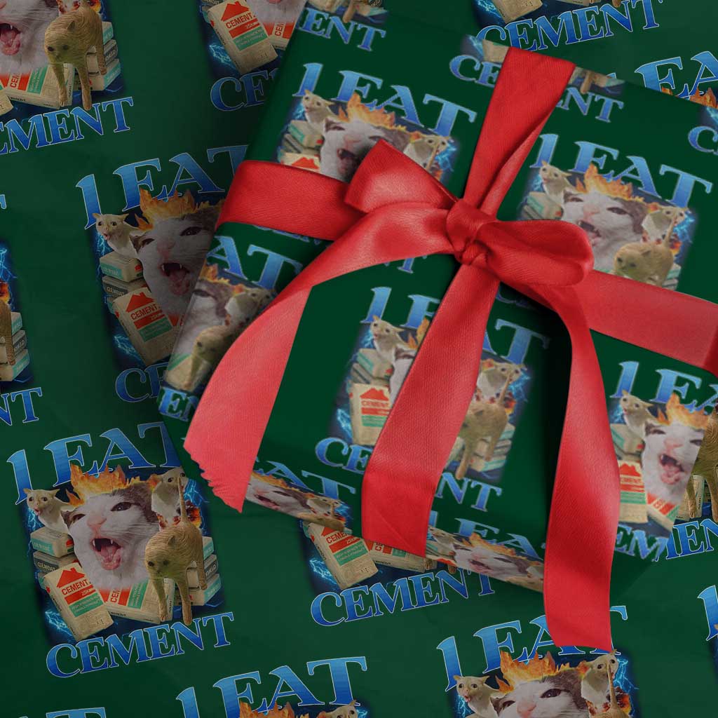 I Eat Cement Cursed Cat Wrapping Paper Roll Funny Cat Meme Ironic TS10 Green Print Your Wear