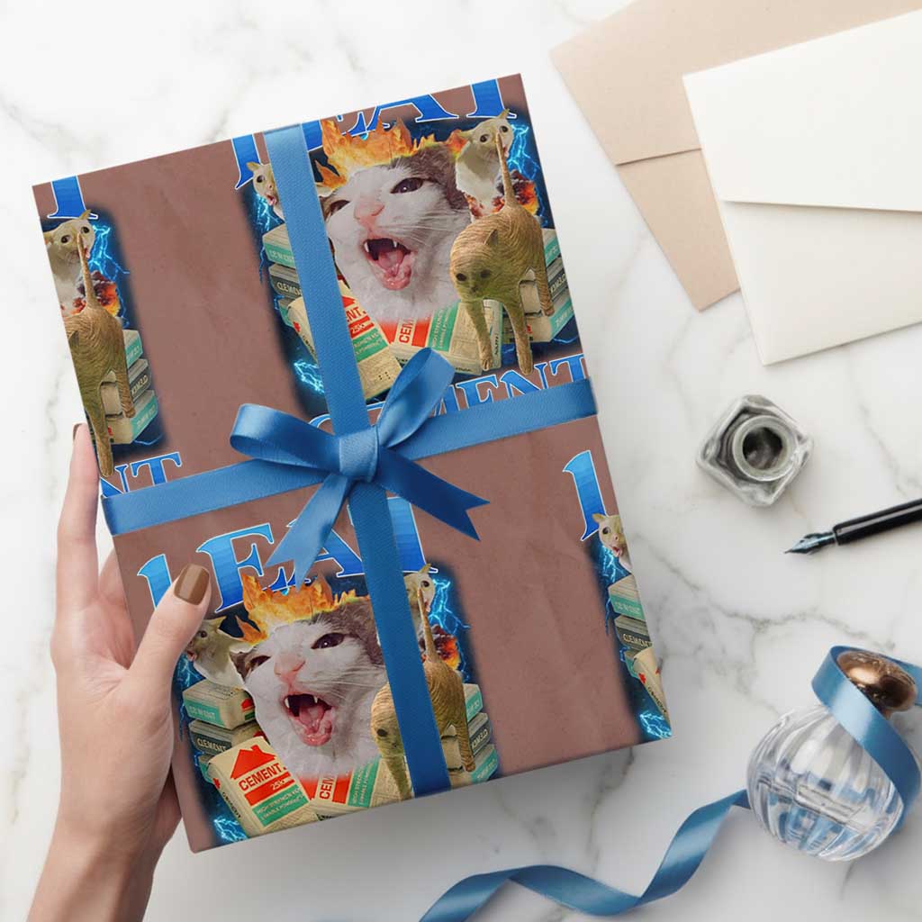 I Eat Cement Cursed Cat Wrapping Paper Roll Funny Cat Meme Ironic TS10 Mocha Print Your Wear