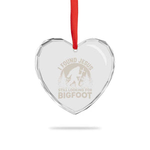 I Found Jesus Still Looking For Bigfoot Heart Crystal Glass Ornament Funny Christian Sasquatch Forest TS11 Print Your Wear