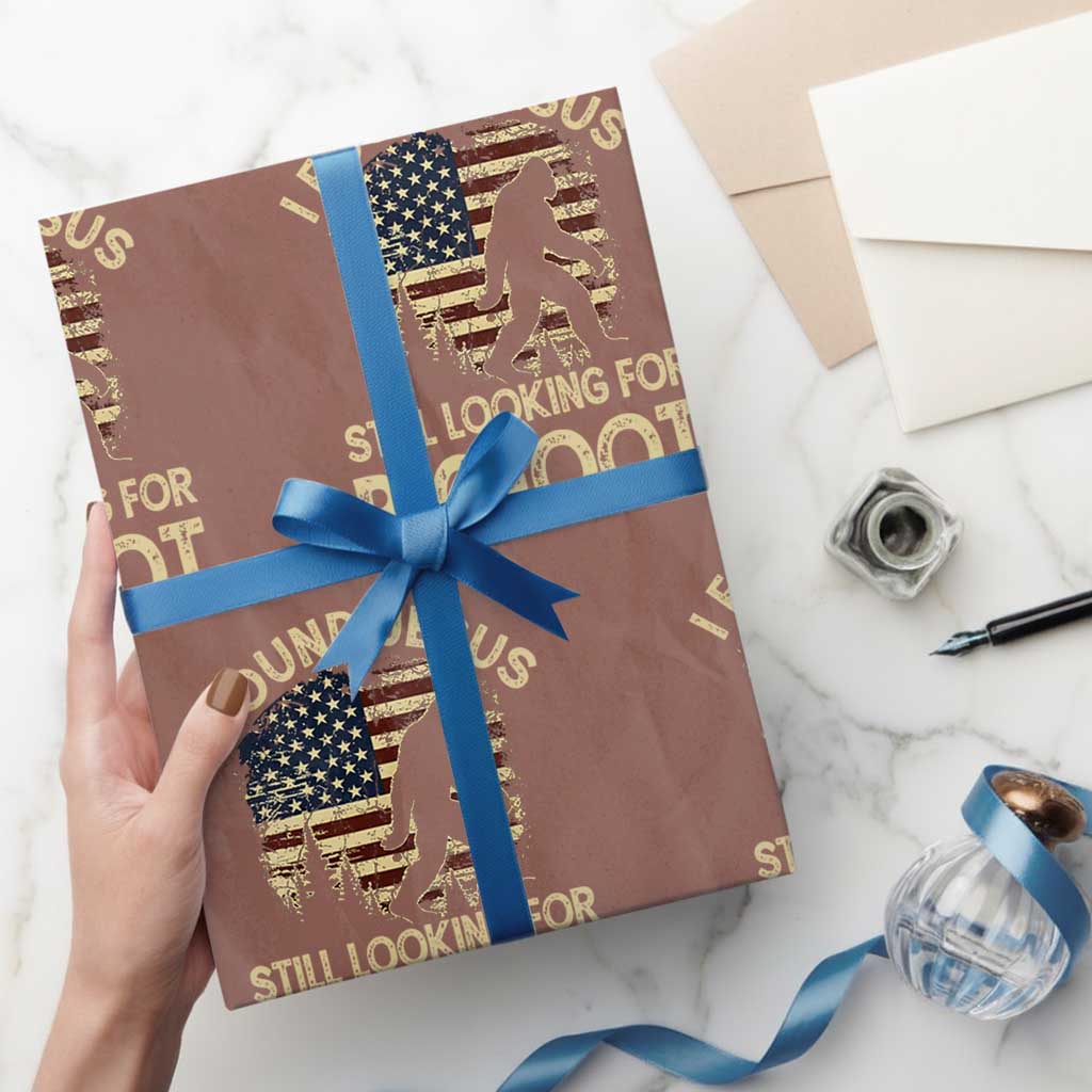I Found Jesus Still Looking for Bigfoot Patriotic Wrapping Paper Roll American Flag Christian Religious Sasquatch Vintage TS02 Mocha Print Your Wear