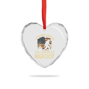 I Found Jesus Still Looking for Bigfoot Patriotic Heart Crystal Glass Ornament American Flag Christian Religious Sasquatch Vintage TS02 Print Your Wear