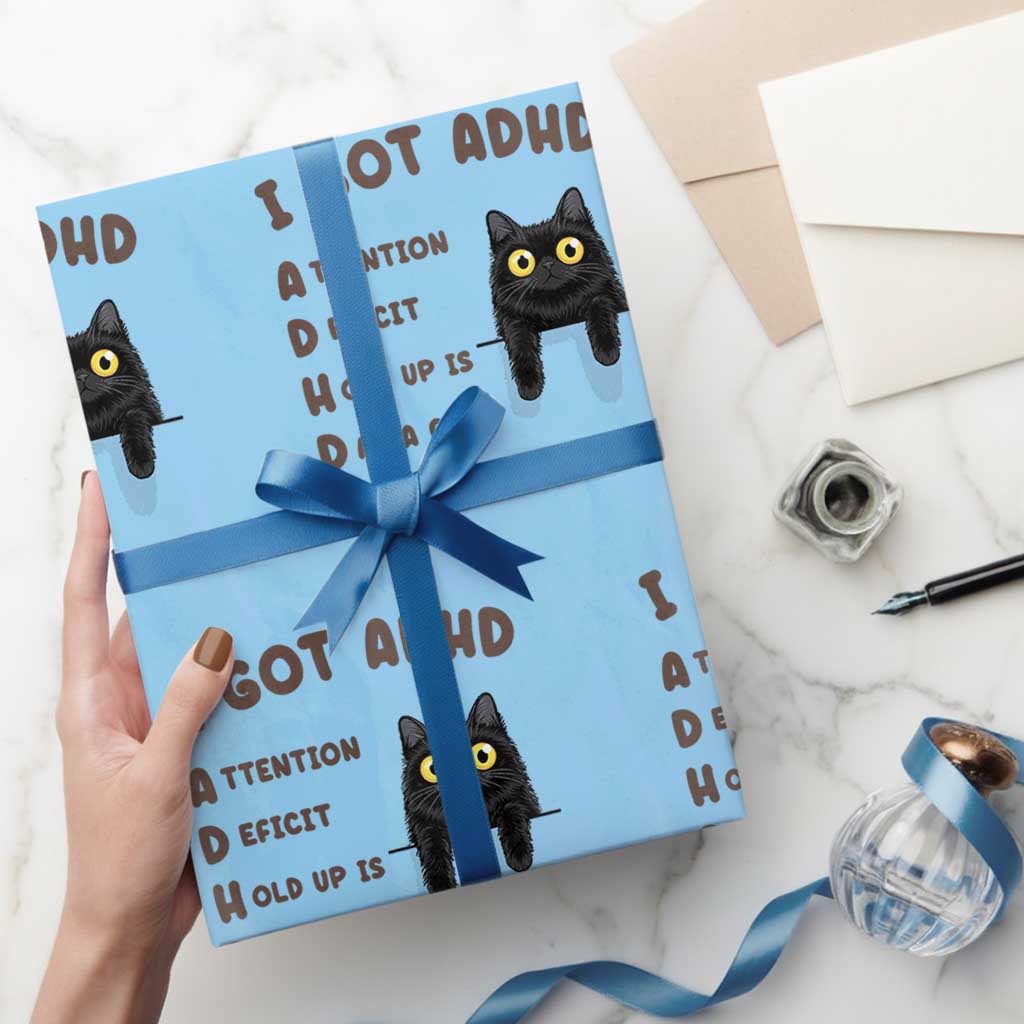 I Got ADHD is that A Cat Wrapping Paper Roll Funny Cat Lover TS14 Light Blue Print Your Wear