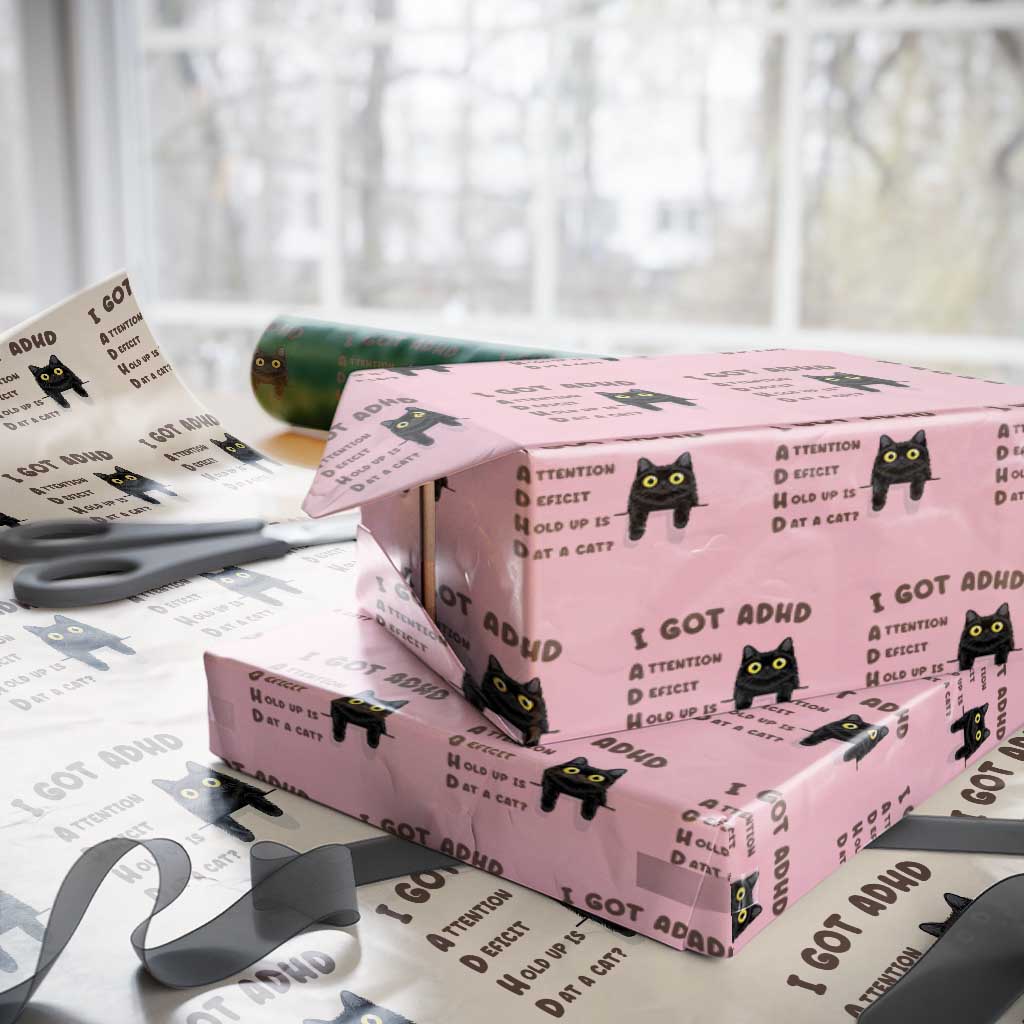 I Got ADHD is that A Cat Wrapping Paper Roll Funny Cat Lover TS14 Light Pink Print Your Wear