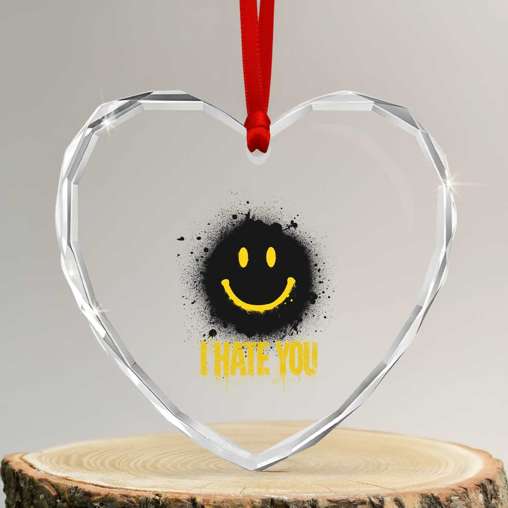 I Hate You Heart Crystal Glass Ornament Funny Smile Face Emoticon Meme TS14 Transparent Glass 3'' Heart Print Your Wear