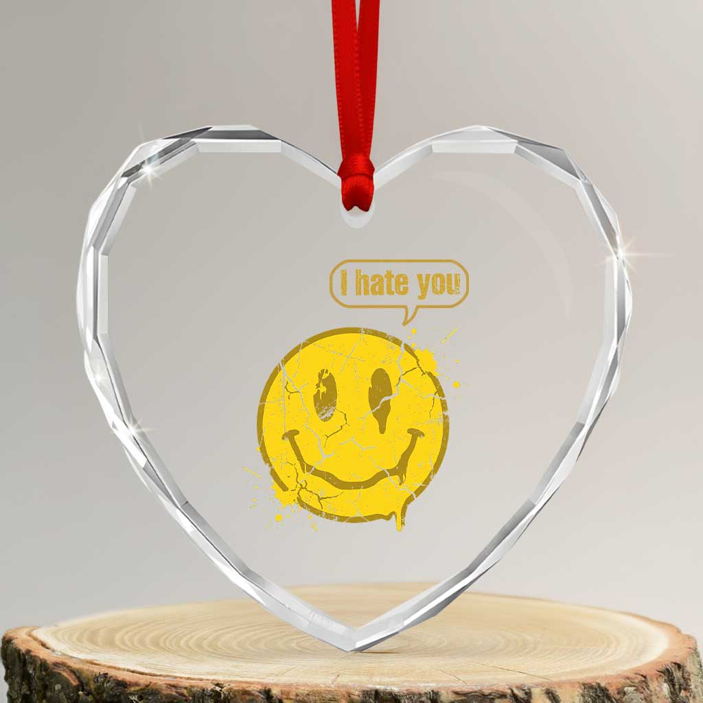 I Hate You Heart Crystal Glass Ornament Vintage Yellow Happy Smile Face TS14 Transparent Glass 3'' Heart Print Your Wear