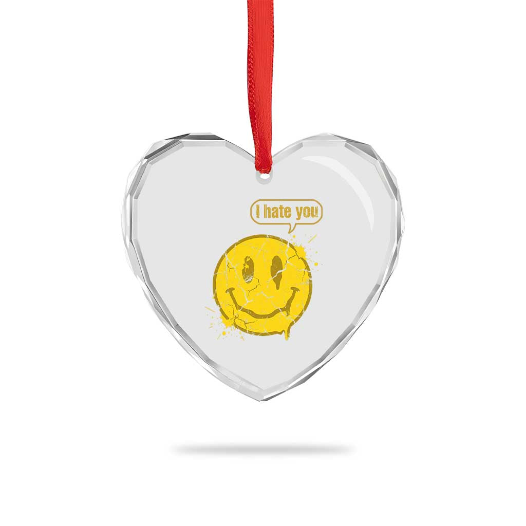 I Hate You Heart Crystal Glass Ornament Vintage Yellow Happy Smile Face TS14 Print Your Wear